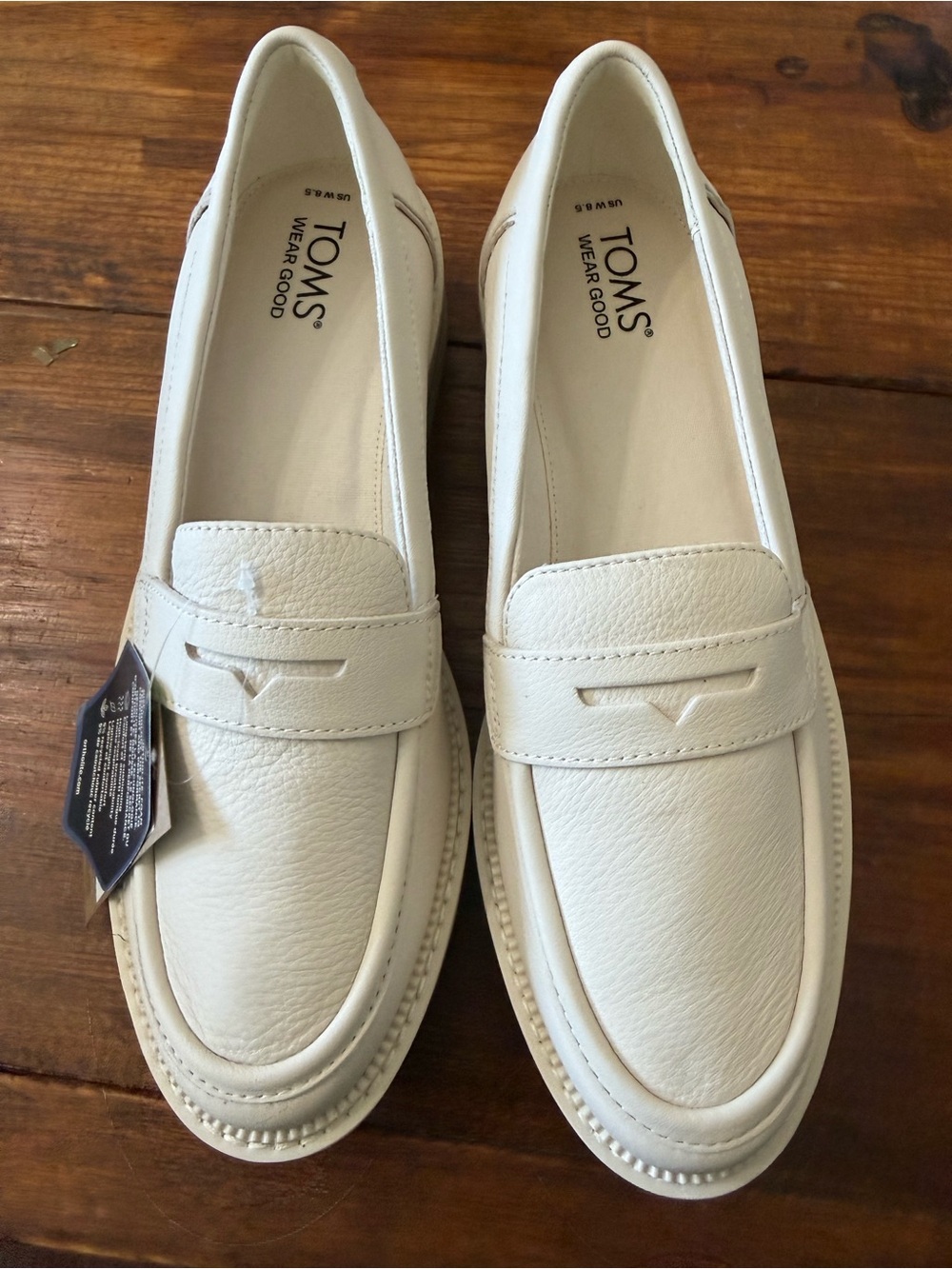 TOMS Cream Leather Penny Loafers - Women's